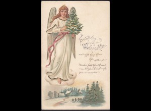 AK Fröhliche Weihnachten ca. 1906 Engel mit Goldprägung (30328