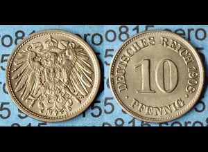 10 Pfennig Kaiserreich EMPIRE 1908 A - Jäger 13 bankfrisch (9368