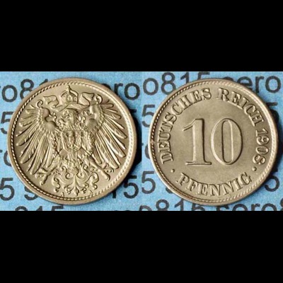 10 Pfennig Kaiserreich EMPIRE 1908 A - Jäger 13 bankfrisch (9368