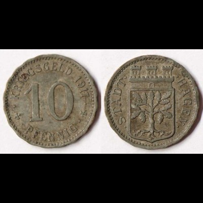 Germany - Hagen City 10 Pfennig 1917 Notgeld war money zinc (r1095