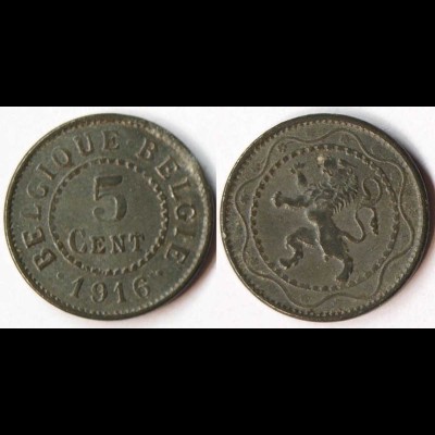 Belgien - Belgium 5 Cent Münze 1916 -WW1 deutsche Besetzung (r831