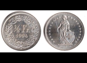 Schweiz - Switzerland 1/2 Franken 1994 B Erhaltung bankfrisch (30367