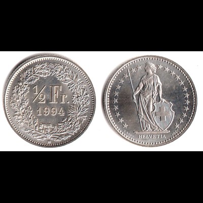 Schweiz - Switzerland 1/2 Franken 1994 B Erhaltung bankfrisch (30367