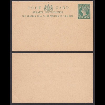 Straits Settlements alte 1 CENT Ganzsachen Victoria UPU Postcard * (30389