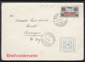 Schweiz 1936 Mi. 325 auf Briefvorderseite Flugpost PRO AERO MARKE (30497