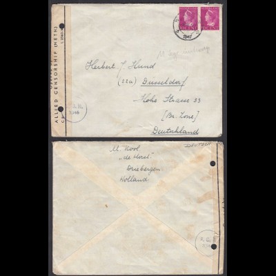 Driebergen Niederlande 1947 Allied Censorship (3346) Brief nach Düsseldorf