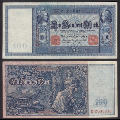 Ros 35 - 100 Mark Reichsbanknote 7.2.1908 - Serie: D - Pick 35 (30549