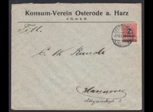 Konsum-Verein Osterode Infla Brief 1923 nach Hannover (21675