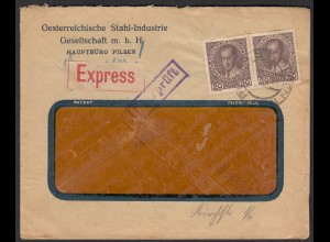 Österreich Stahlindustrie Pilsen Express Brief 1915 geprüft (30584