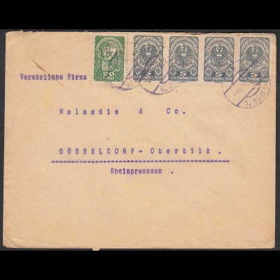 Österreich Umschlag Carl F. Lösch Wien 1920 nach Düsseldorf (30585