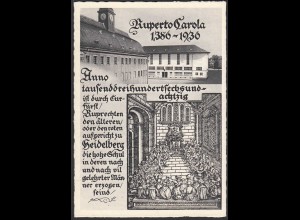 AK Uni Heidelberg Ruperto Carola 1386-1936 Privat-Ganzsache mit SST Studentika