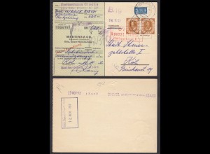 Bund BRD 1952 Mi. 124 Paar Mef auf Postkarten-Scheck Köln Portostufe!! (30614