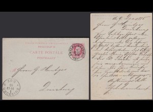 Belgium-Belgien 1885 Postal Stationery - Ganzsache nach Duisburg (30628