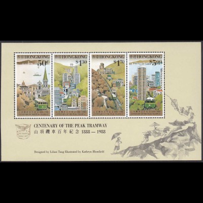 Hong Kong - Hongkong 1988 Block 10 ** Bergbahn 100 Jahre PEAK TRAMWAY (30678