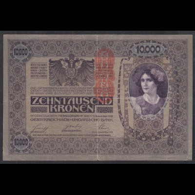 Österreich - Austria 10000 10.000 Kronen 1918/9 Pick 64 Aufdruck senkrecht F (4)
