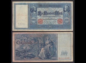 Ro 38 - 100 Mark Reichsbanknote 10.9.1909 - Serie: D Pick 38 F+ (4+) (30726
