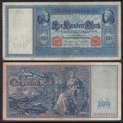 Ro 38 - 100 Mark Reichsbanknote 10.9.1909 - Serie: D Pick 38 VF (3) (30729