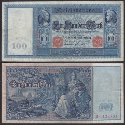 Ro 35 - 100 Mark Reichsbanknote 7.2.1908 - Serie: B Pick 35 VF (3) (30734