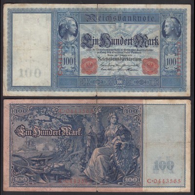 Ro 35 - 100 Mark Reichsbanknote 7.2.1908 - Serie: C Pick 35 VG (5) (30736