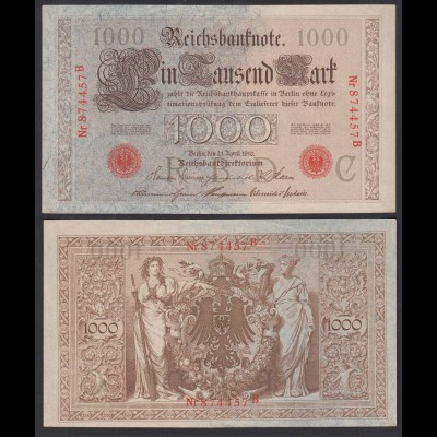 Ro 45a 1000 Mark Reichsbanknote 21.4.1910 aUNC (1-) Pick 44a Udr C Serie B 6-st