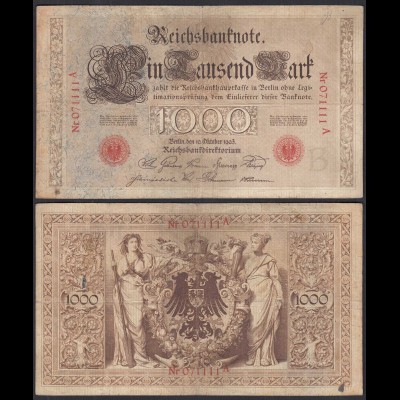 Ro 21 1000 Mark Reichsbanknote 10.10.1903 F (4) Pick 23 Udr B Serie A 6-st.