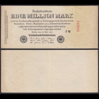 Ro 92b - 1 Million Mark 1923 Pick 94 VF+ (3+) FZ:W BZ:7 KN innen (30794