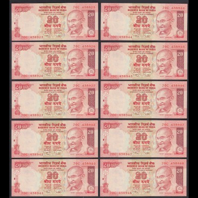 Indien - India - 10 pieces a´20 RUPEES Pick 96m 2011 no Letter - UNC (1) (89281