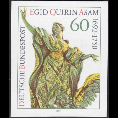 Bund BRD 1992 Abart Mi. Nr. 1624 ungezähnt 300. Geburtstag von Egid Quirin Asam
