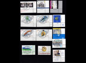 Bund BRD 2001 13 Stück Briefmarken mit Vollstempel Eckrandstücke (30910