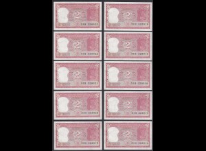 Indien - India - 10 pieces a´2 RUPEES Pick 53Aa 1984/85 UNC (1) sign 83 (89288