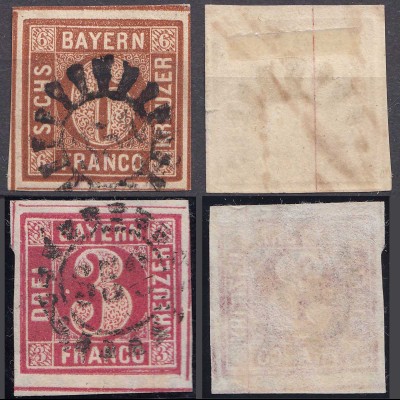 Bayern 6 und 3 Kreuzer Quadrat Mi. Nr. 4 + 9 gestempelt (22256