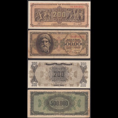 Griechenland - Greece 200 Millionen + 500.000 Dr. 1944 Pick 126a + 131a VF (3)