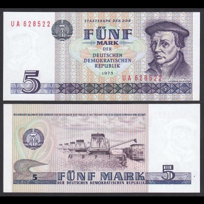 DDR 5 Mark Banknote 1975 Ro 361c Pick 27 UNC (1) Serie UA (30979