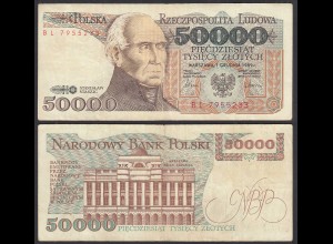 Polen - Poland - 50000 50.000 Zloty Banknote 1989 Pick 153a VF (3) (31018
