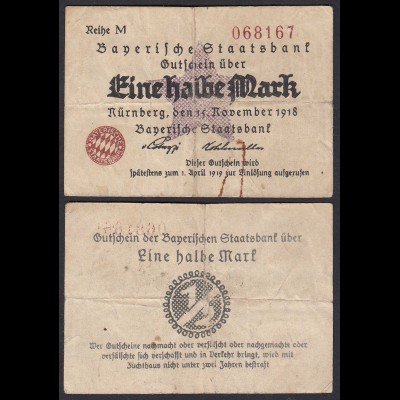 Bayern - Bayrische Staatsbank 1/2 Mark Nürnberg 1918 (31067