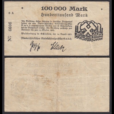 Waldenburg 100-tausend Mark 1923 Schlesien Steinkohle-Syndikat (31069