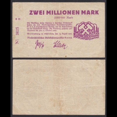 Waldenburg 2-Millionen Mark 1923 Schlesien Steinkohle-Syndikat (31071