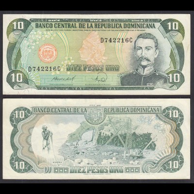  Dominikanische Republik - Dominican Republic 10 Peso 1988 Pick 119c VF+ (3+)