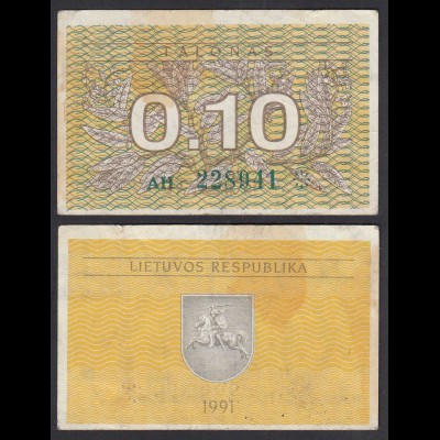 Litauen - Lithunia 0,10 Talonas 1991 Pick 29a gebraucht (31083