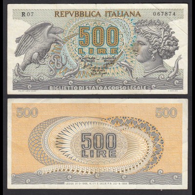 Italien - Italy 500 Lire Banknote 1966 Pick 93a aVF (3-) (31087