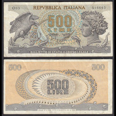 Italien - Italy 500 Lire Banknote 1966 Pick 93a F (4) (31090