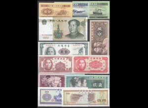 China - Lot mit 12 Stück Banknoten meist in Bankfrischer Erhaltung (31093