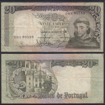Portugal - 20 Escudos Banknote 26.5.1964 Pick 167b F (4) (27759