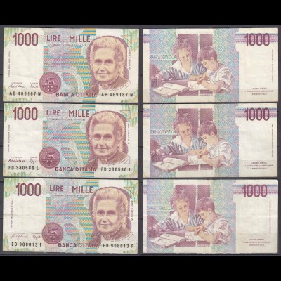 Italien - Italy 3 Stück á 1000 Lire Banknoten 1990 Pick 114a + b (29957