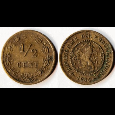 Niederlande - Netherlands - NEDERLAND 1/2 Cent 1884 (r794