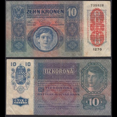 Österreich - Austria 10 Kronen Banknote 1915 Pick 51a VF- (3-) (31209