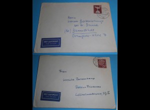 Bund + Berlin 1956/57 2 Briefe Einzelfrankatur 25 Pfg. Mi. 186+147 (87140