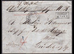 Schlesien 1859 GLOGAU R2 Paketbegleitbrief nach FRIEDBERG Schl. (28682