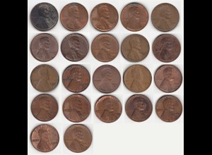 USA - 22 Stück á 1 Cent Münzen Abraham Lincoln diverse Jahrgänge siehe Foto