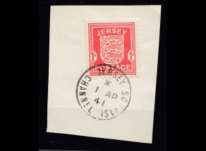 Deutsche Besetzung 2. WK Jersey 1 P. Mi. 2 Briefstück used WW2 (31345